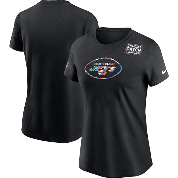 Women's New York Jets 2020 Black Sideline Crucial Catch Performance NFL T-Shirt(Run Small)